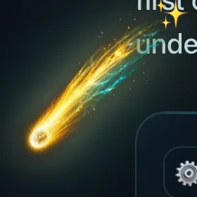 A glowing gold-and-teal comet streaking across the dark sky