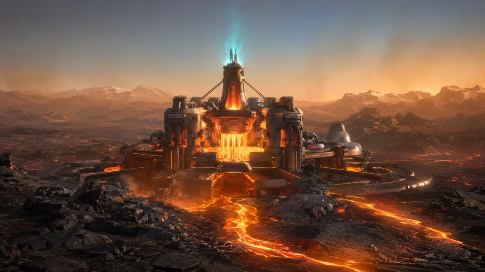 Basalt Melter — PlanetIdle Mars structure, in-game scene