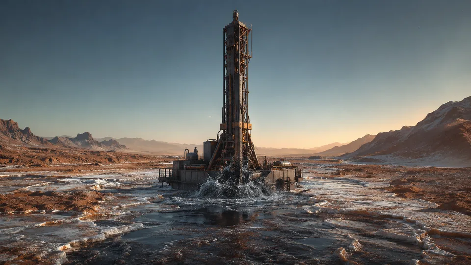 Brine Well Drill — PlanetIdle Mars structure, in-game scene
