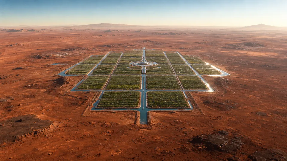 Canal Grid — PlanetIdle Mars structure, in-game scene