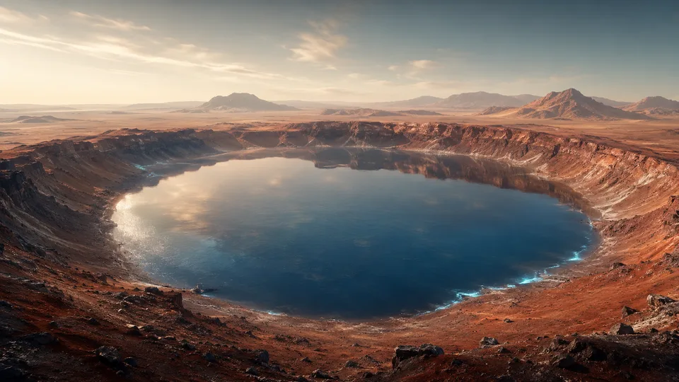 Crater Lake Basin — PlanetIdle Mars structure, in-game scene