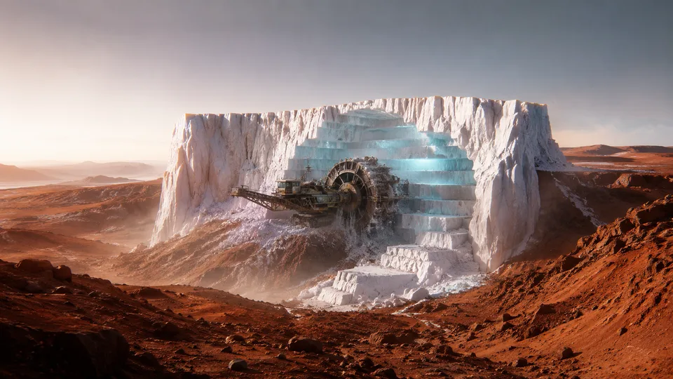 Polar Frost Harvester — PlanetIdle Mars structure, in-game scene