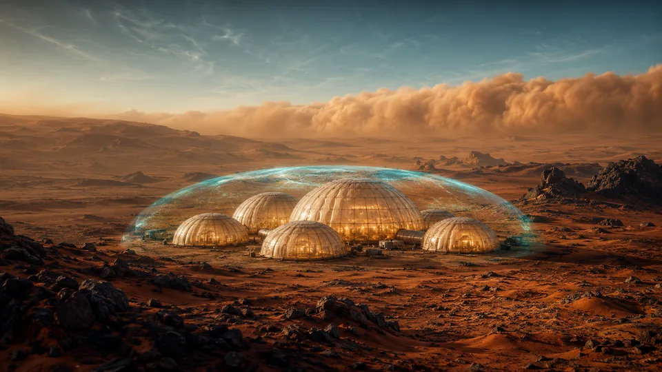 Pressure Tent Array — PlanetIdle Mars structure, in-game scene