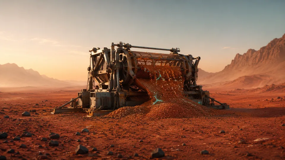 Regolith Sifter — PlanetIdle Mars structure, in-game scene